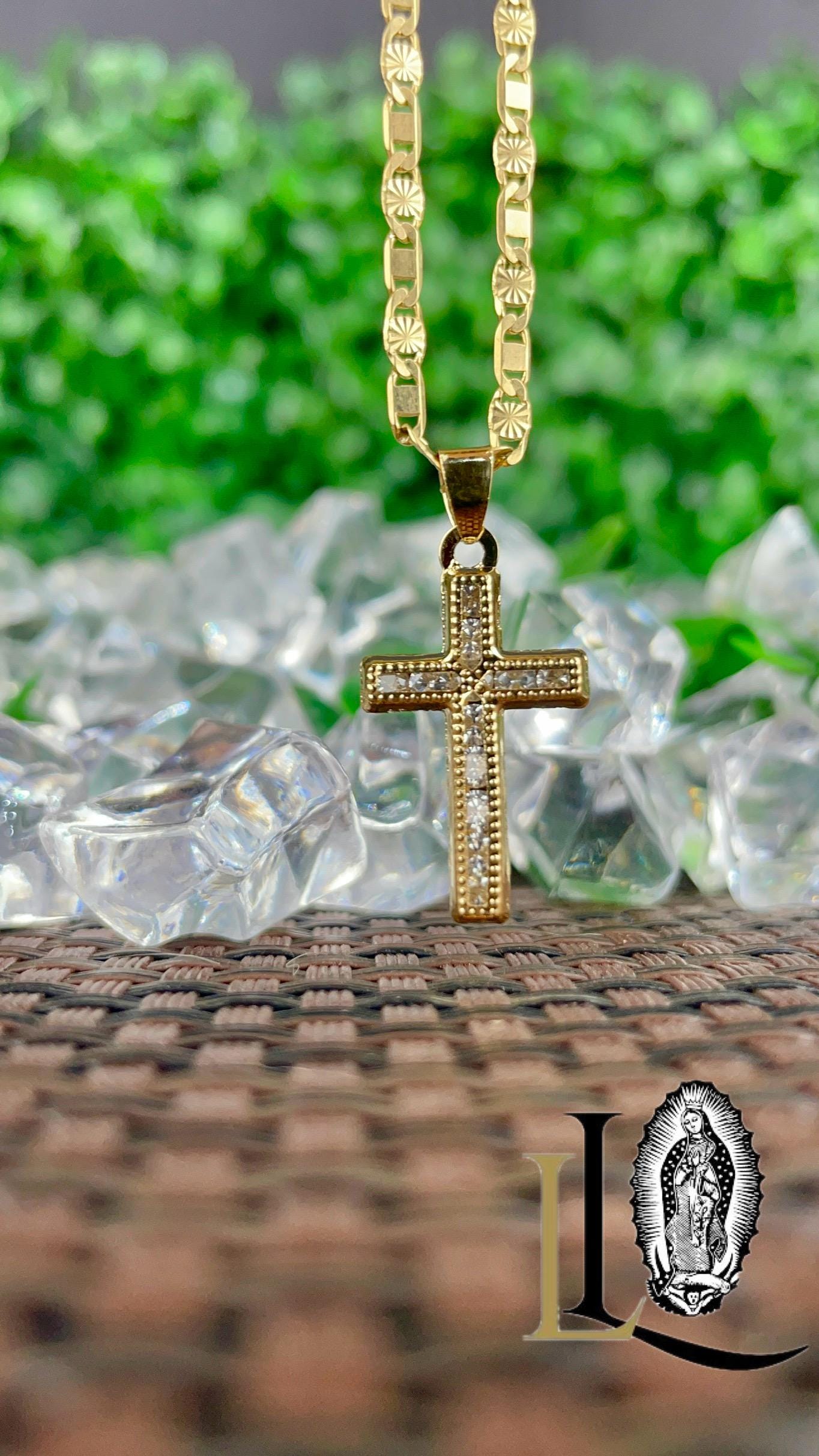 CZ Cross Pendant Necklace: 14K Gold Filled Valentino Chain - Etsy