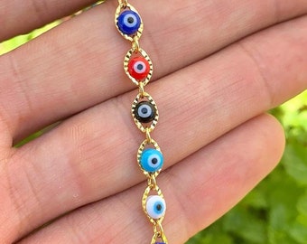 Evil Eye Bracelet: 14K Gold Filled, Multicolor Beads