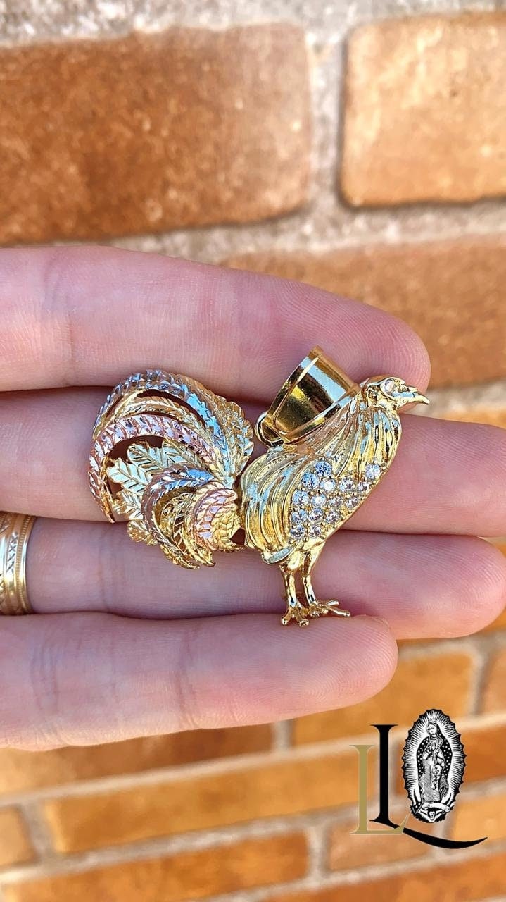 14k Gelbgold Hahn, Huhn, Vogel Groß Anhänger / Charm, Gemacht