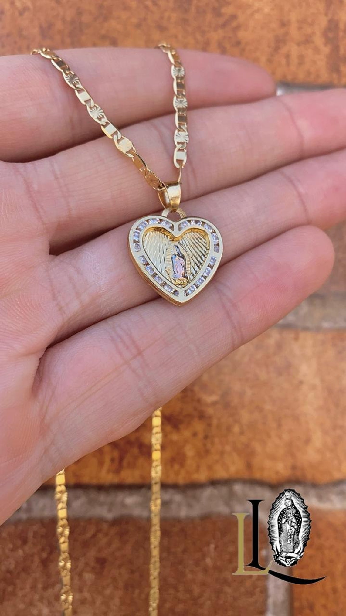 14K Gold Filled Heart Virgen De Guadalupe Necklace With CZ Stones - Etsy