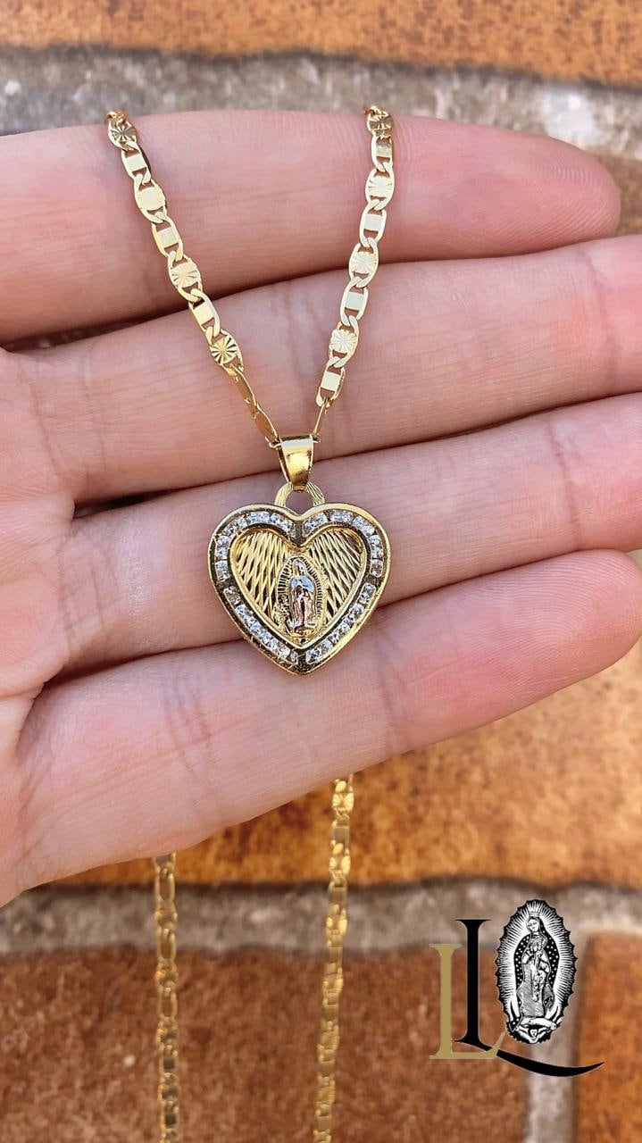 14K Gold Filled Heart Virgen De Guadalupe Necklace With CZ Stones - Etsy