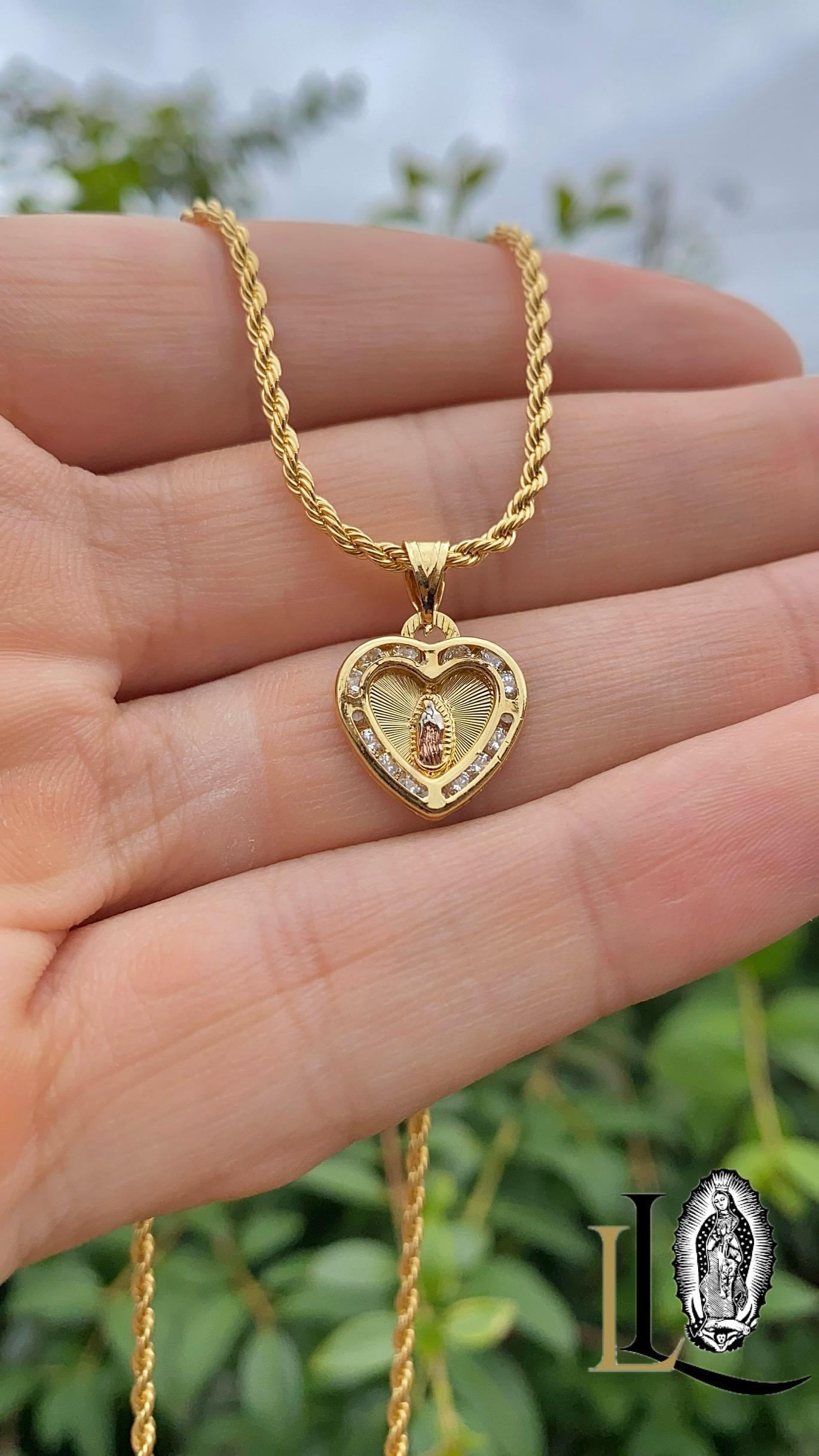 14K Gold Filled Virgen De Guadalupe Necklace: Heart CZ Pendant - Etsy