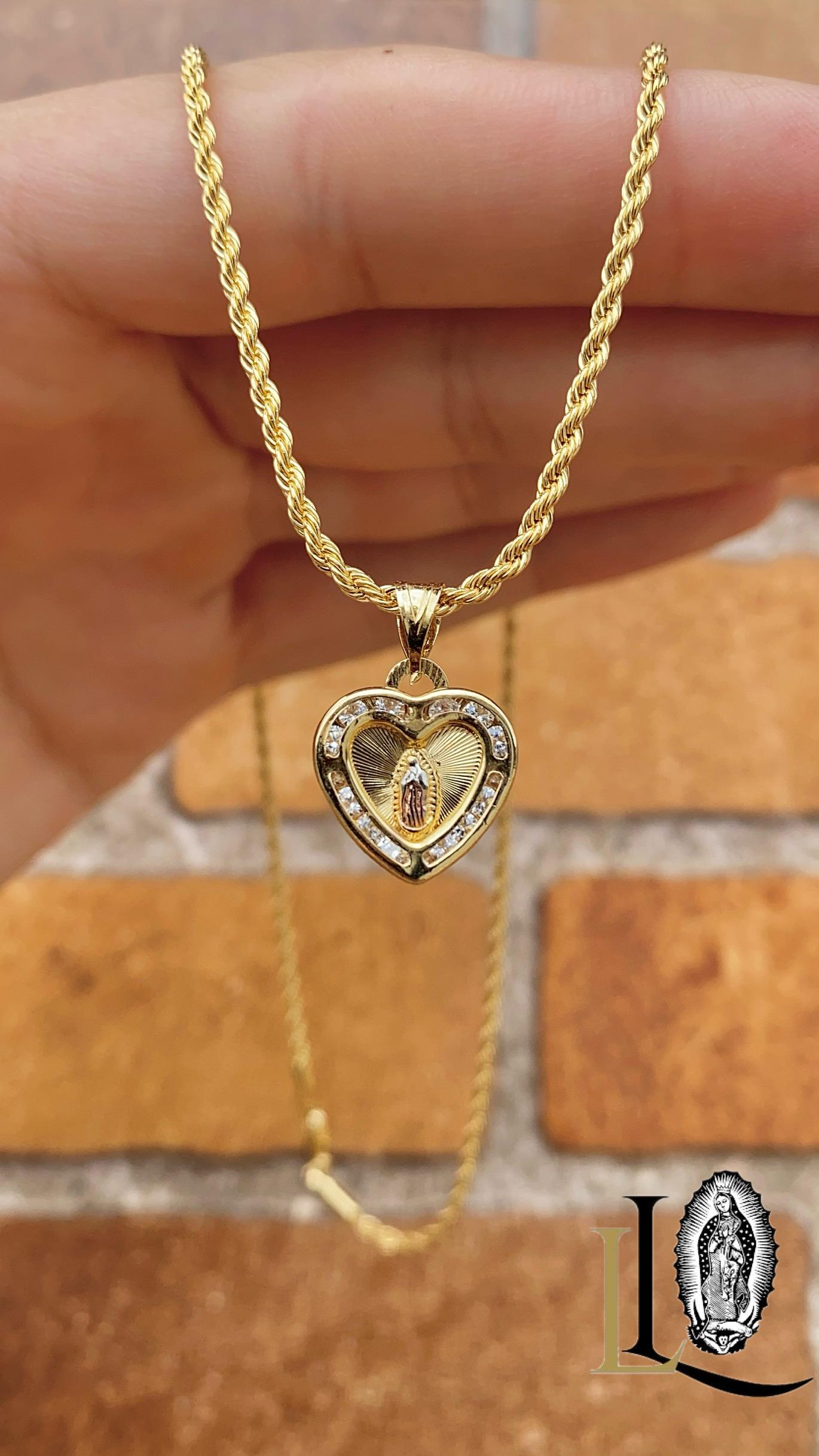 14K Gold Filled Virgen De Guadalupe Necklace: Heart CZ Pendant - Etsy