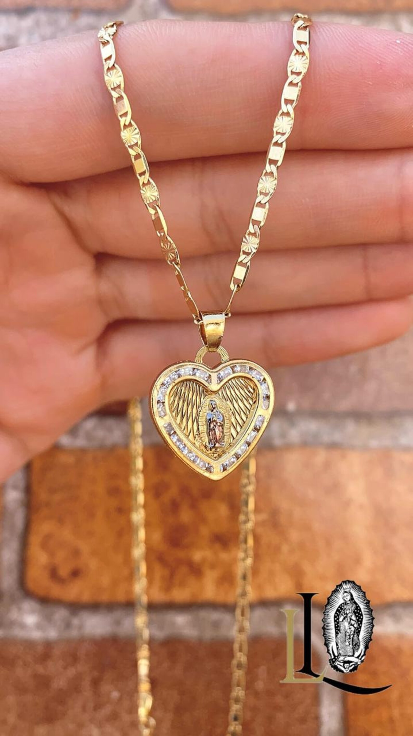 14K Gold Filled Heart Virgen De Guadalupe Necklace With CZ Stones - Etsy