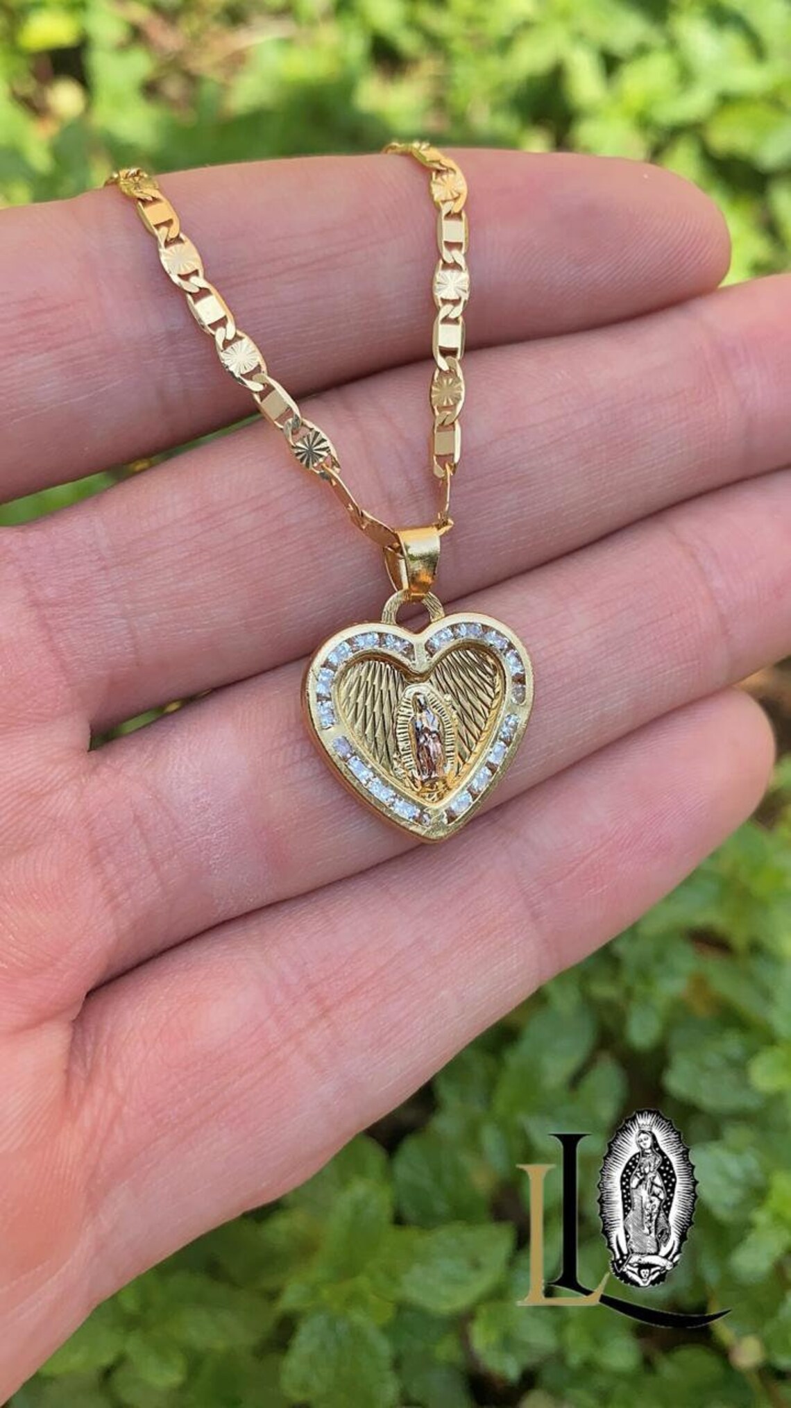 14K Gold Filled Heart Virgen De Guadalupe Necklace With CZ Stones - Etsy