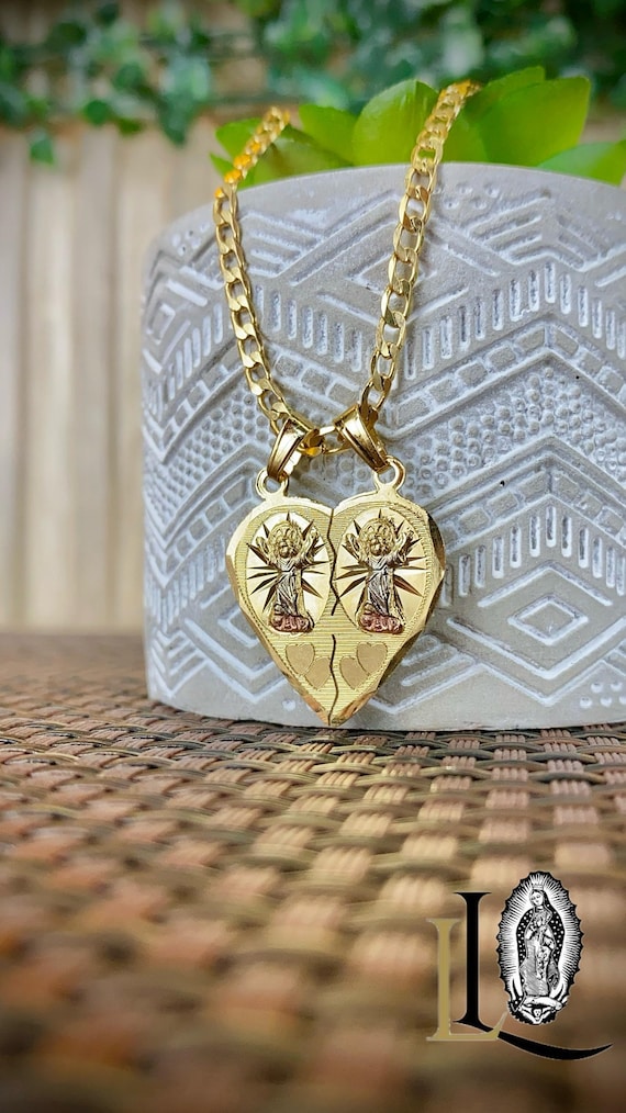 14K Gold Filled Baby Jesus Broken Heart Necklace Set - Curb Chain