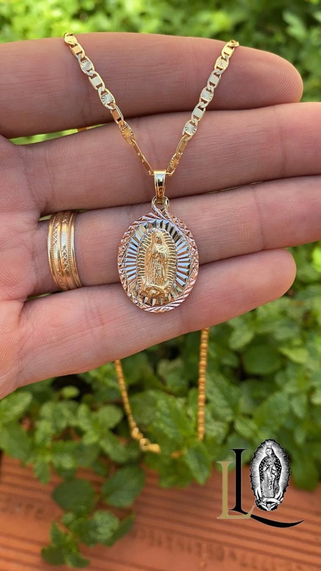 Tri Color Our Lady of Guadalupe Necklace • Valentino Chain Diamond Cut ...