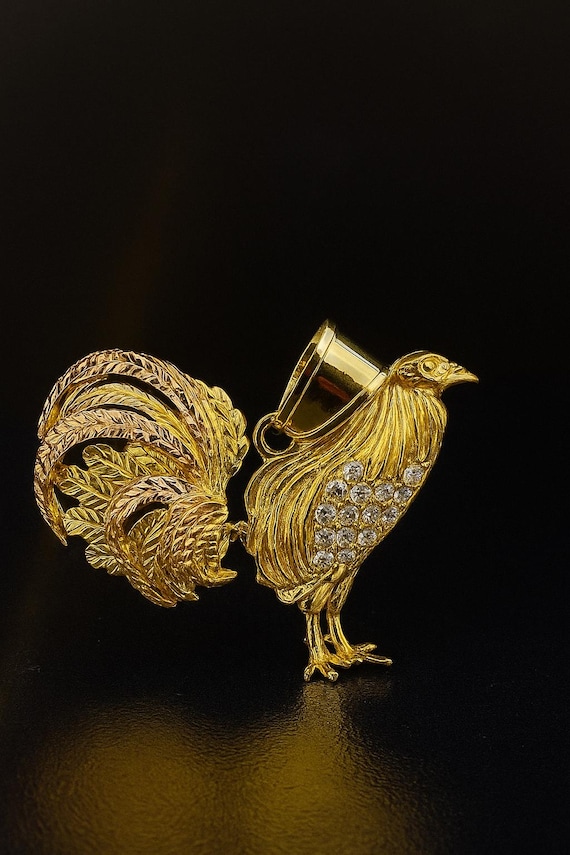 14K Gold Filled Chicken Rooster Pendant: CZ Charm, 33x45mm - Etsy