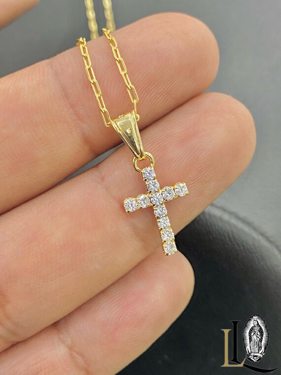 Collana con croce in zirconia cubica riempita in oro 14 carati: regalo per il battesimo del bambino - Italia