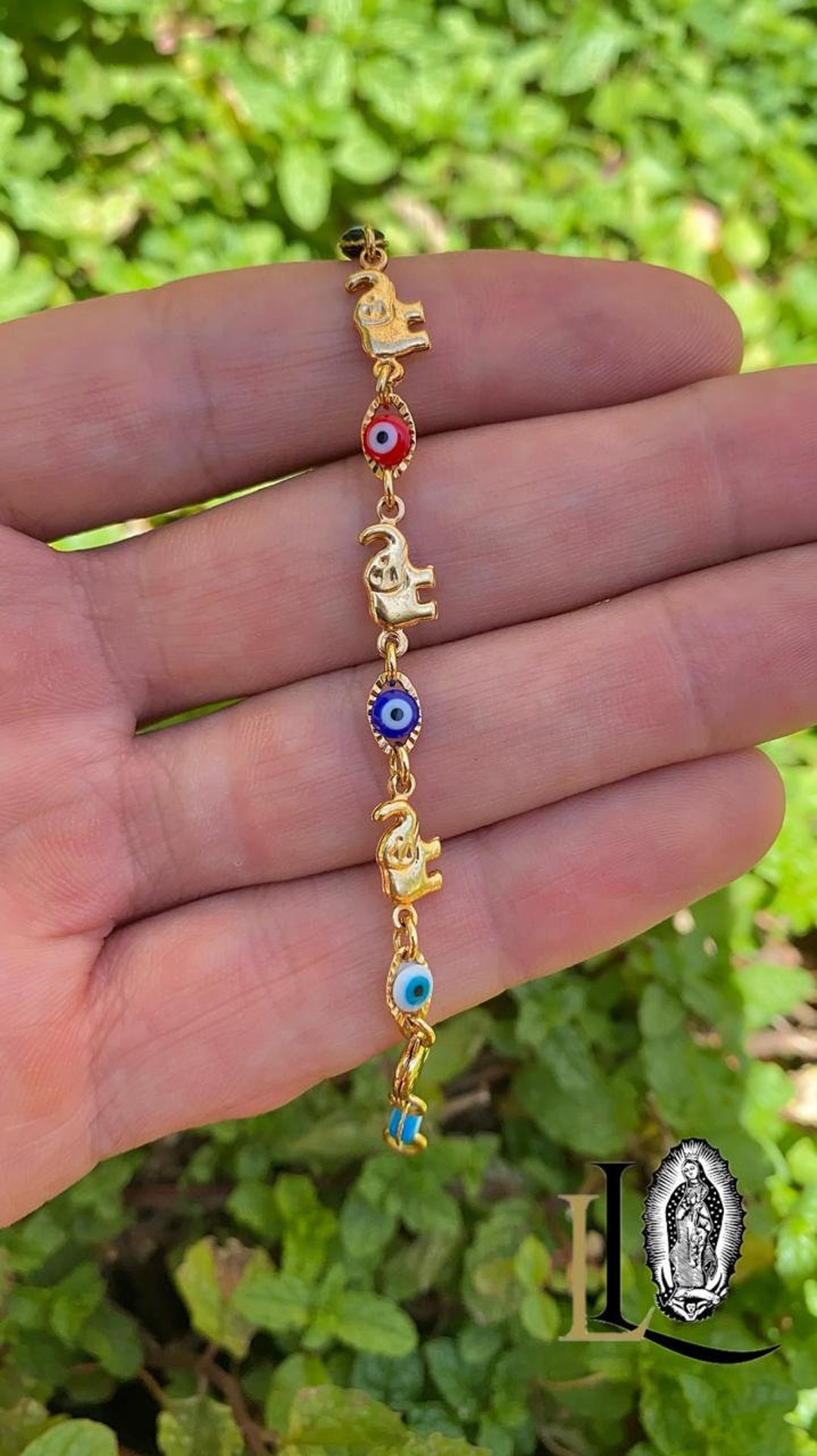 14K Gold Filled Baby Bracelet: Evil Eye Elephant Charm, 5.5  display picture 1