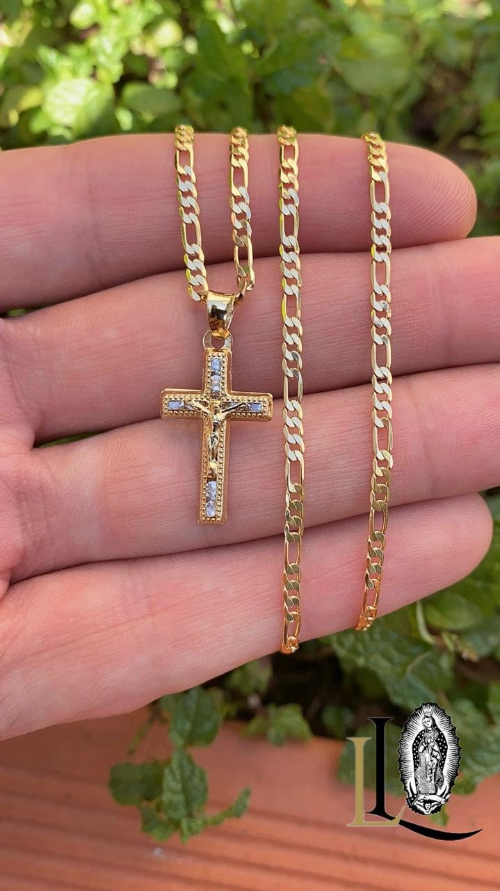 Collana Croce in Oro Bianco 18Kt con Diamanti Zaffiri Blu