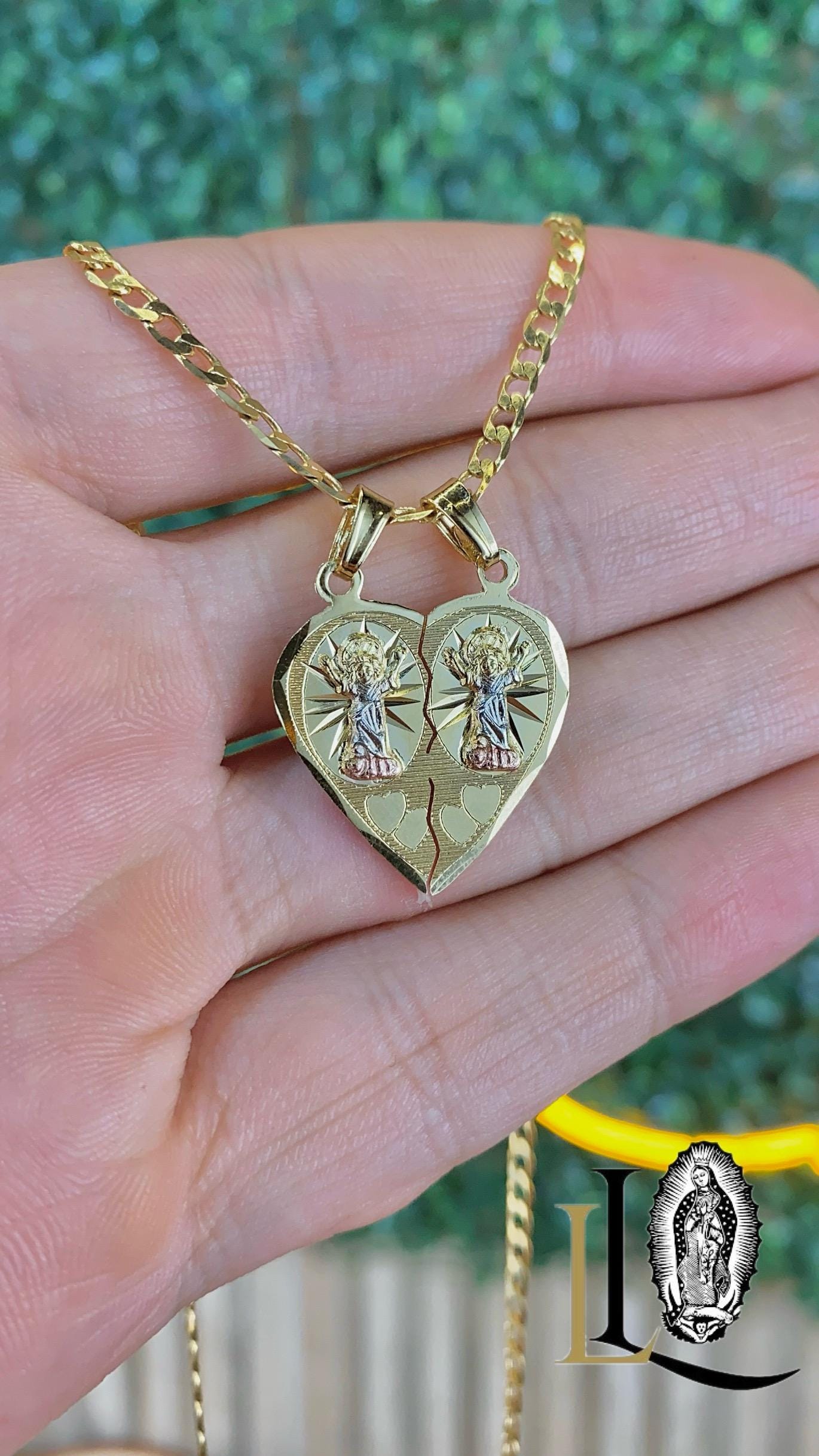 14K Gold Filled Baby Jesus Broken Heart Necklace Set - Curb Chain