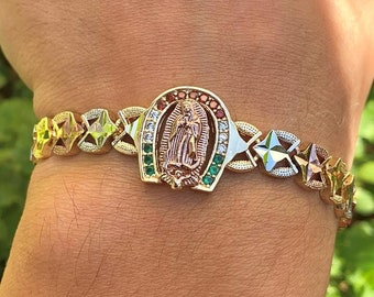 14Kゴールドフィルド グアダルーペの聖母ブレスレット：トリカラーCZ