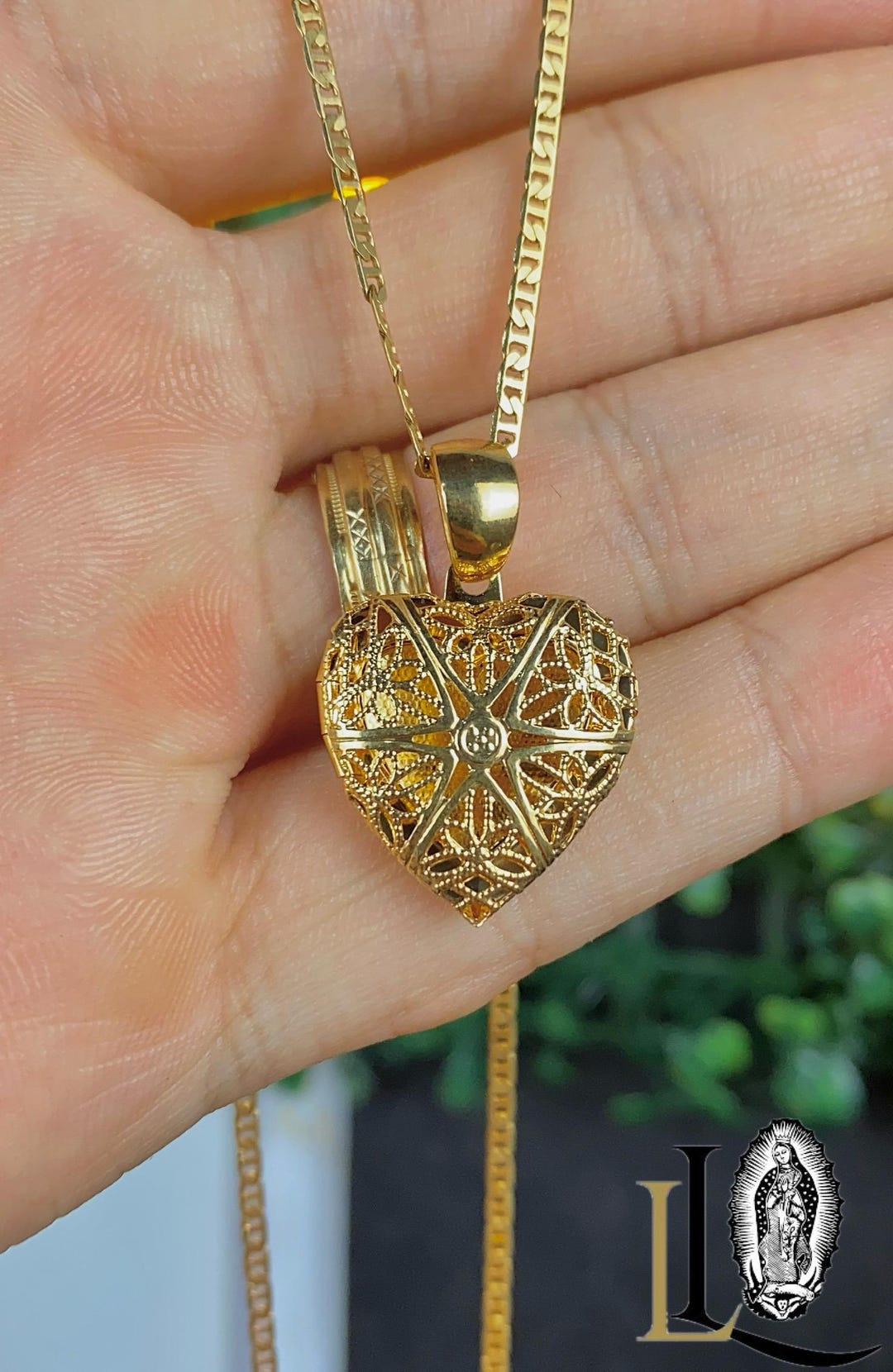 Collier Pendentif Vintage Coeur - Grenat 14k Or Jaune - Mervyn's - NEUF