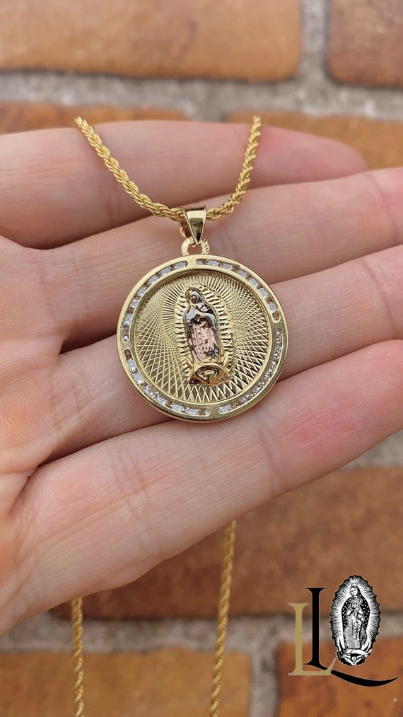 Collier Plaque Or Rose Vierge Guadalupe - Pendentif Virgin Mary, Chaîne 20 Pouces, Neuf