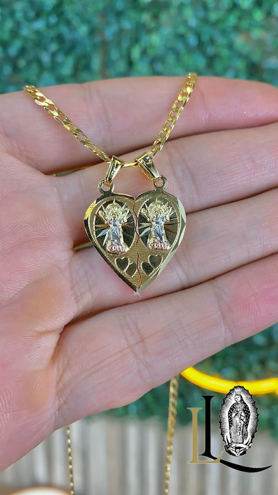 14K Gold Filled Baby Jesus Broken Heart Necklace Set - Curb Chain
