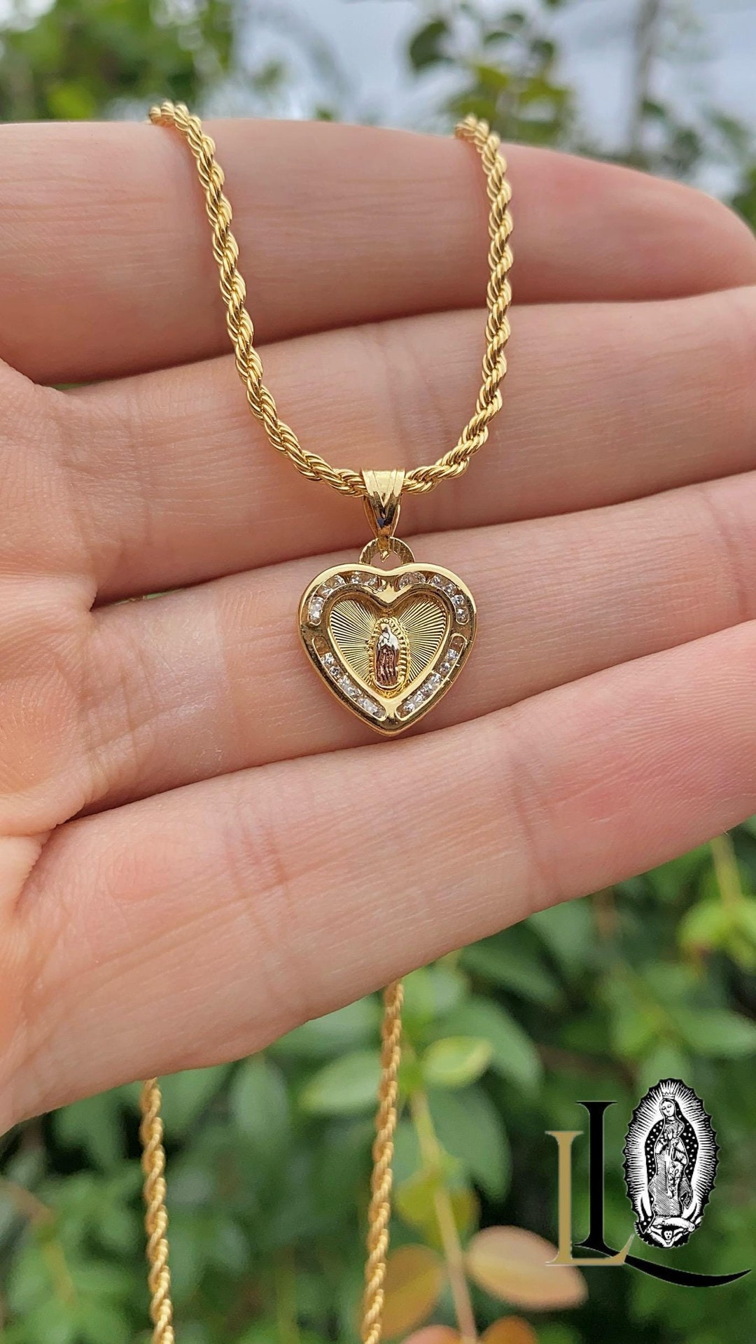 14K Gold Filled Virgen De Guadalupe Necklace: Heart CZ Pendant - Etsy