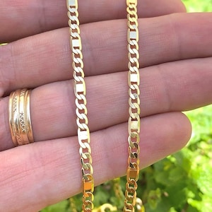 Gold Filled Curb Valentino Link Chain Necklace - 3mm Mens Womens Jewelry image 1