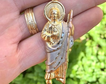 14K Gold Filled San Judas Necklace: Men's Figaro Chain 24"