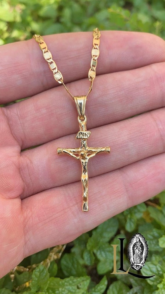 10k Gold Mens Gold Crucifix Cross Necklace 10K Solid Yellow Gold
