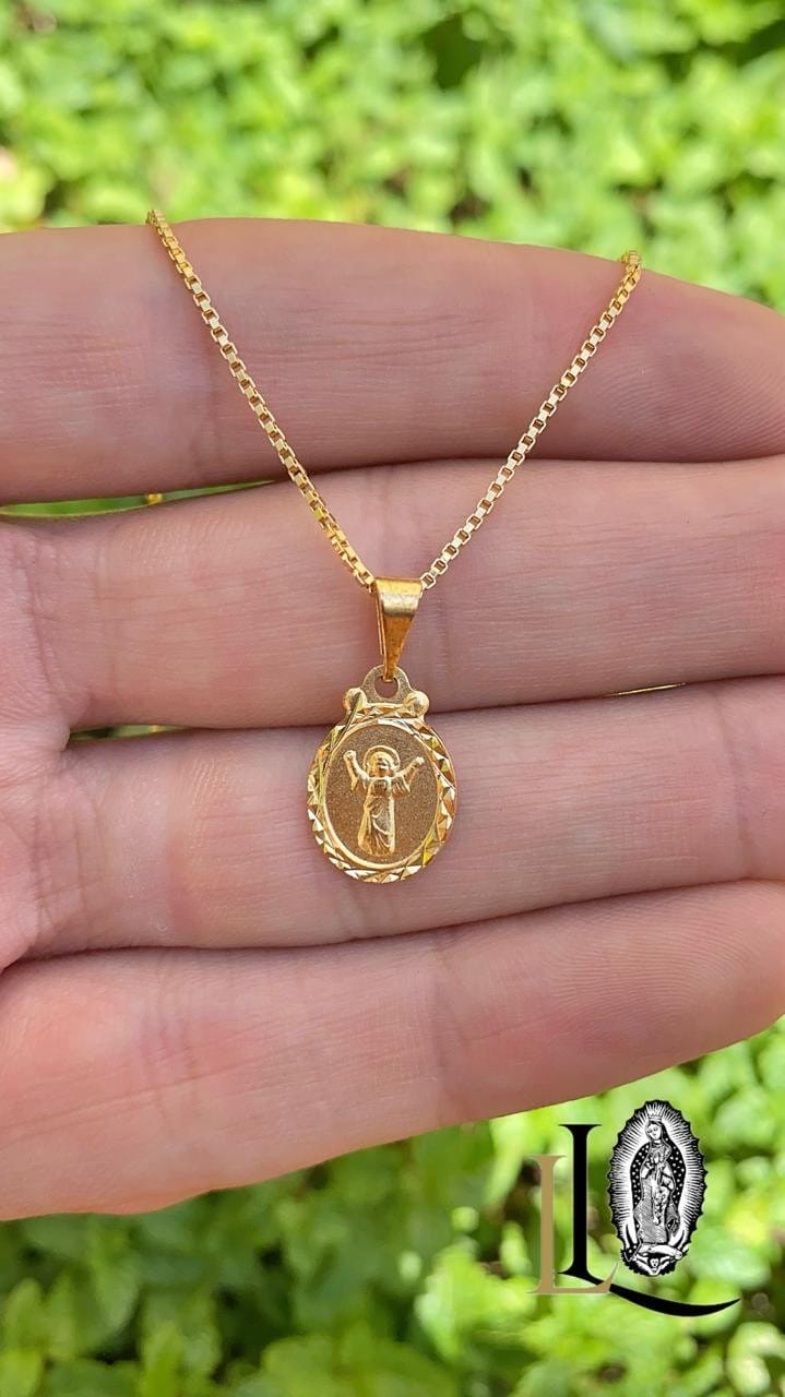18K Gold Plated Divino Niño Jesus Necklace 18 Inch Religious Jewelry With CZ Stones