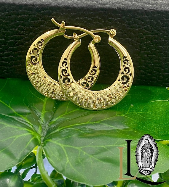 14K Gold Filled Princess Hoop Earrings: Diamond Cut Basket Design