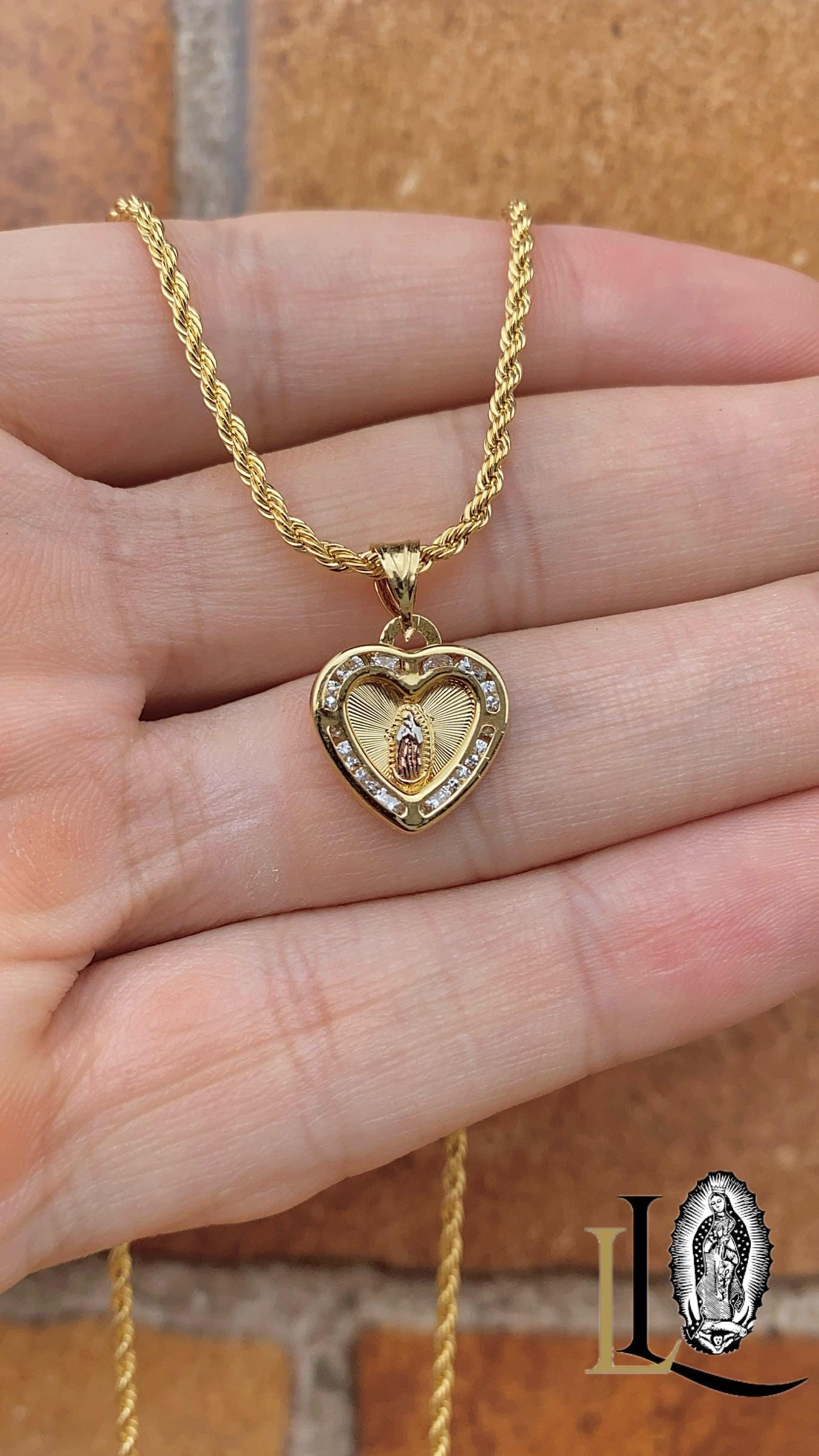 14K Gold Filled Virgen De Guadalupe Necklace: Heart CZ Pendant - Etsy
