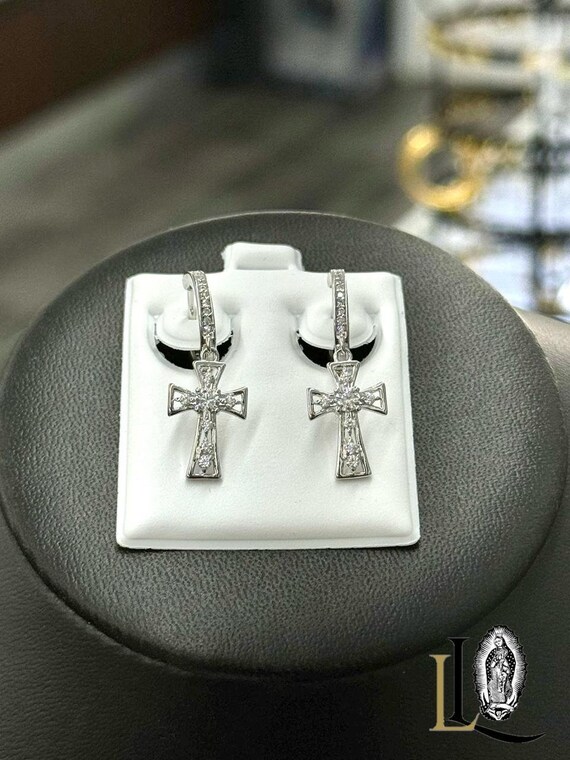 Piccoli orecchini a cerchio in argento Sterling 925 con ciondolo a forma di croce, per donne e ragazze