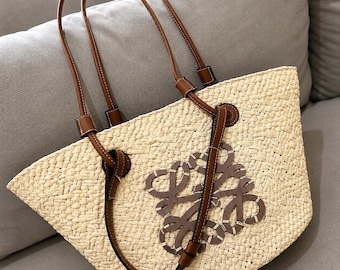 Handwoven Raffia Tote Bag, Summer Beach, Boho Straw Shoulder Bag