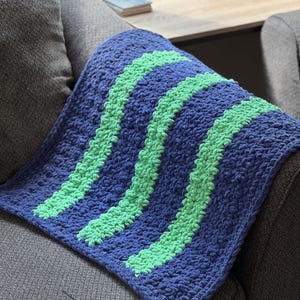 Green & Navy Crochet Baby Blanket, Car Seat Blanket, Lap Blanket
