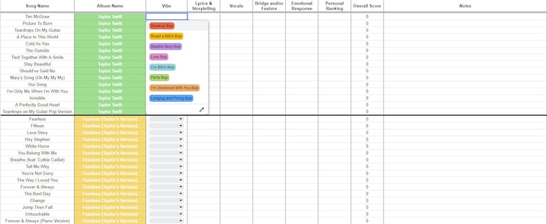 Tracklist Ranking Template Taylor Swift Song Rankings Template - Etsy
