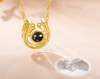 Horseshoe Necklace, Projection Necklace, Gold Horseshoe Necklace, Photo Necklace, Photo Projection Necklace, Memory Necklace