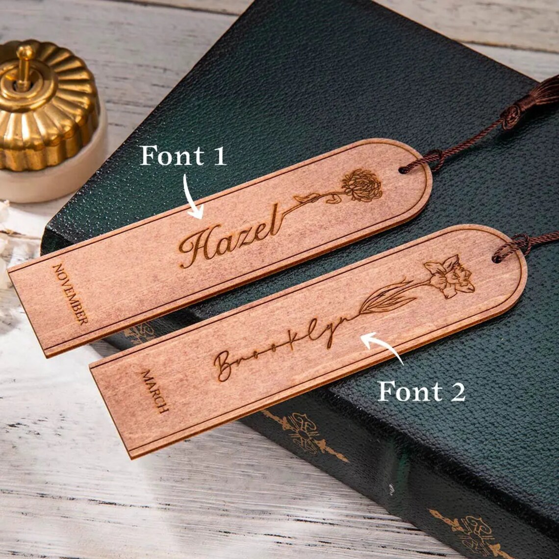 Birth Flower Bookmark, Back to School, Wooden Personalized Bookmark ...
