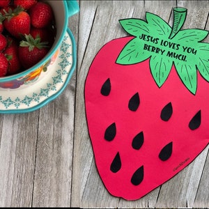 Spring Strawberry Church Bible Kid Craft for Sunday School or Vacation Bible School | VBS Coloring Activity