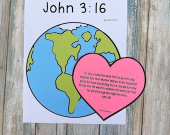 John 3:16 Christian Bible Craft for kids | Sunday School Earth Heart