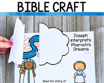 May include: A paper craft activity titled The Pharaoh's Dreams BIBLE CRAFT featuring illustrations of Pharaoh and Joseph. The sheet includes text reading Joseph interprets Pharaoh's Dreams and Read the story of Pharaoh's dreams in Genesis chapter 41.