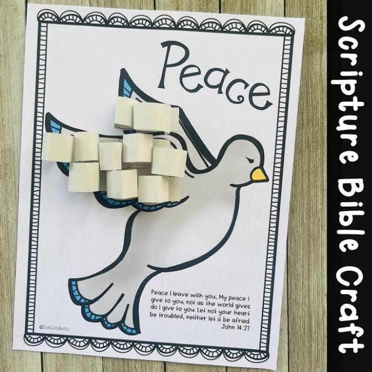 Peace Dove Bible Church Craft John 14:27 Spring and Summer worksheet activities | Bible Verses | Elementary Students and Young Kids