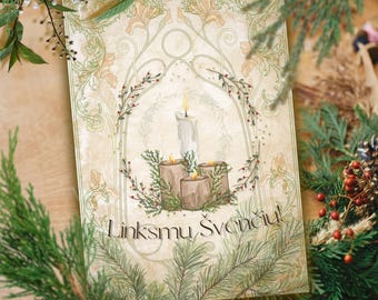 Litauiska solståndskort, baltiska kort, lietuviški atvirukai, lietuviškos atvirutės, šventiški atvirukai su lietuviškais užrašais