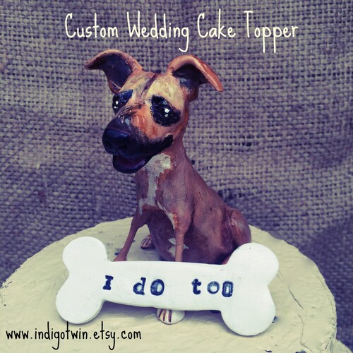 Customize your dog Pet shops Puppy Grooms Wedding Cake Topper folk art clay sculpture