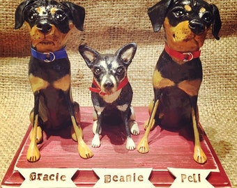 Customize your pets Three Dogs folk art sculpture based on your photos