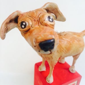 Custom Dog Pet Pooch clay folk art sculpture
