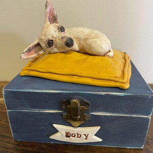 Personalized Pet Urn: Folk Art Dog Memorial Sculpture (60 lb)