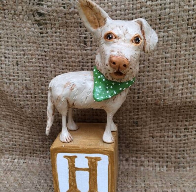 Custom Dog Sculpture art Memorial clay folk art pet portrait image 5