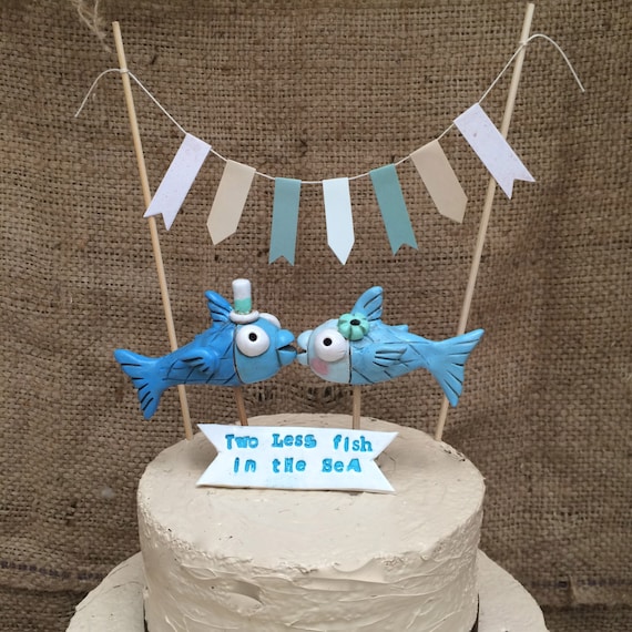 Blue Kissing Fish Cake Topper-bunting and Banner for Your Rustic