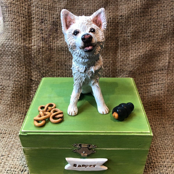 Medium (up to 60 lbs) personalized pet urn clay folk art sculpture or memorial based on your pets photo