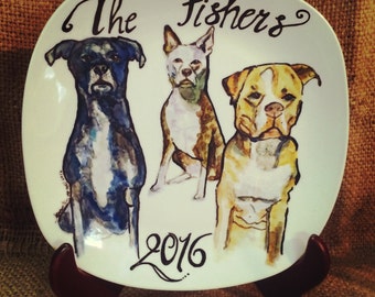 Large Custom Porcelain Hand Painted Dog Plate 10" for Birthday Special Occasion Wedding or Engagement Gift