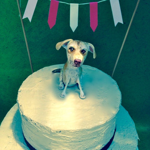 Customize your dog Pet shops Puppy Grooms Wedding Cake Topper folk art clay sculpture