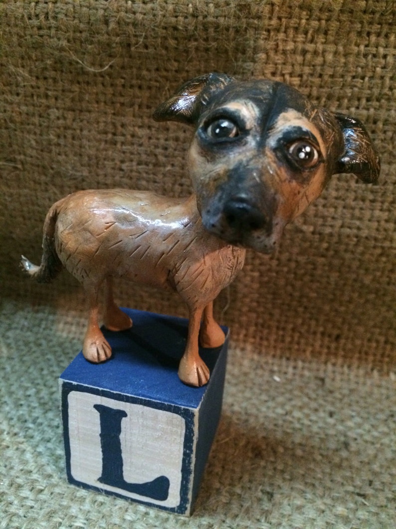 Custom Dog Sculpture art Memorial clay folk art pet portrait image 2