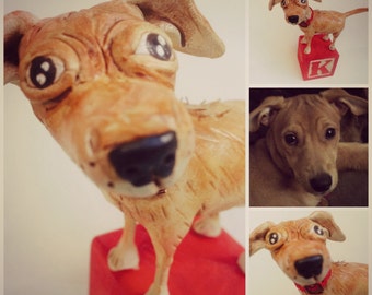 Customize your Dog clay folk art sculpture or Pet memorial made from your pet photographs