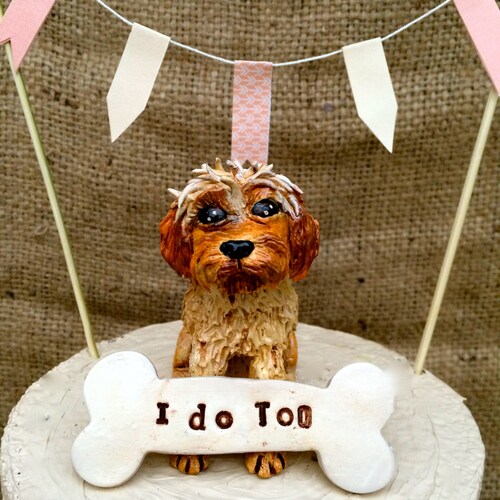 Customize your dog Pet shops Puppy Grooms Wedding Cake Topper folk art clay sculpture